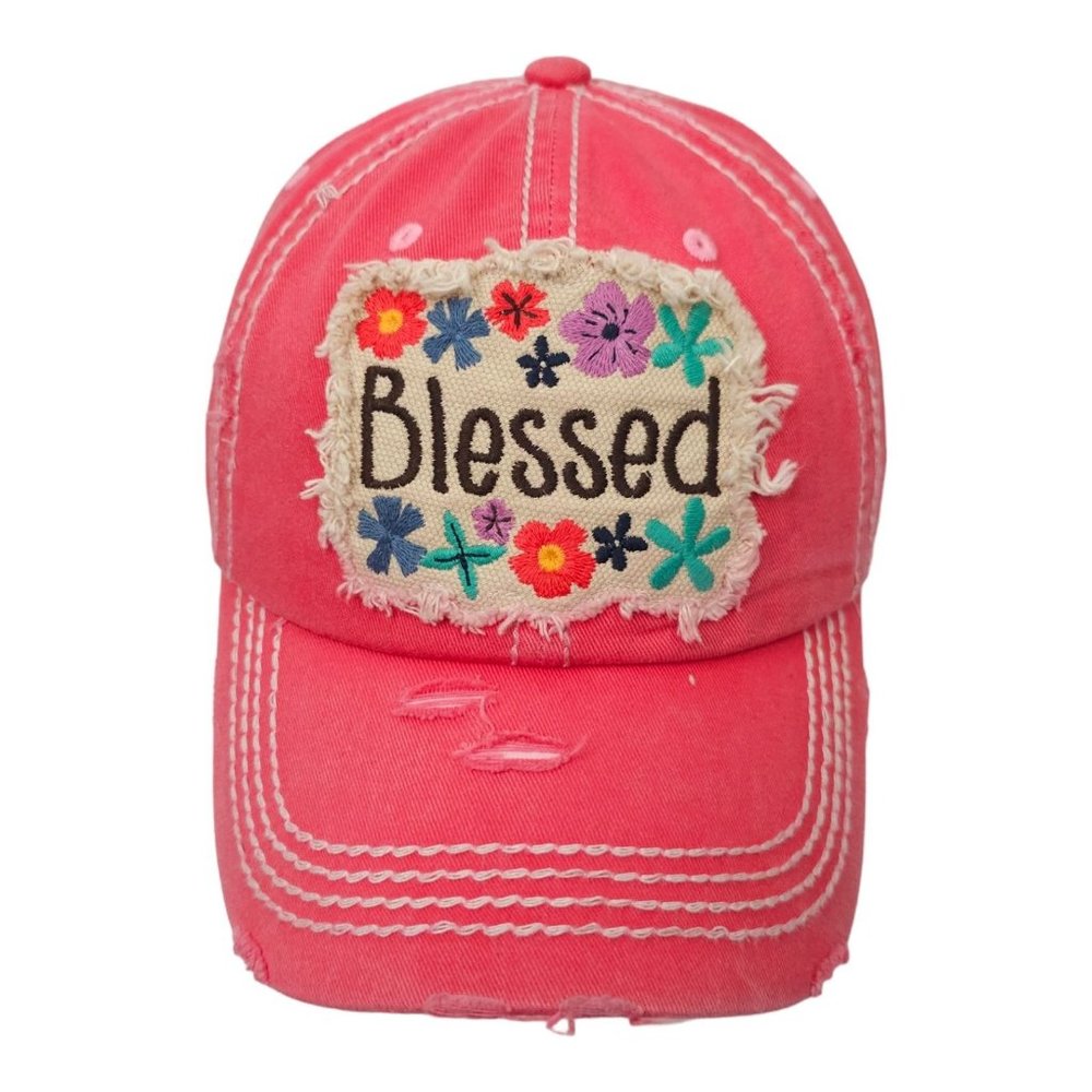 Kbethos Vintage Style Patch Floral Blessed Distressed Strapback Cap Baseball Hat